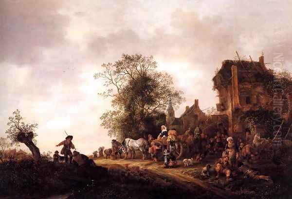 Travellers at a Country Inn 1645 Oil Painting by Adriaen Jansz. Van Ostade