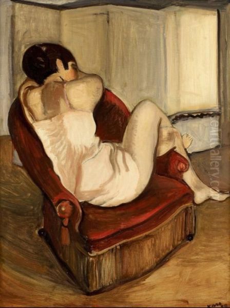 Modele Au Fauteuil Rouge Oil Painting by Georges Kars