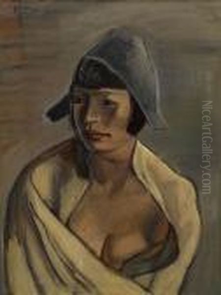 Modele Au Chapeau Oil Painting by Georges Kars