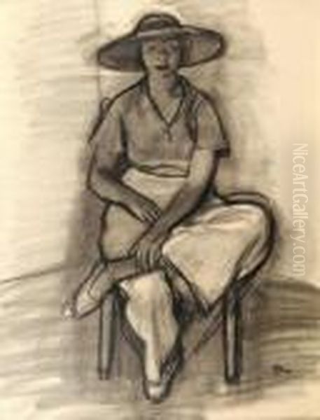 Paysanne Assise Au Grand Chapeau Oil Painting by Georges Kars