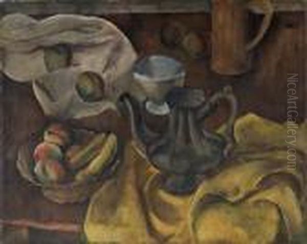 Still Life With Fruit Bowl And Metal Pot Oil Painting by Georges Kars