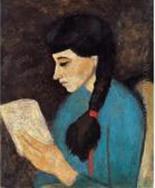 Girl Reading Oil Painting by Georges Kars