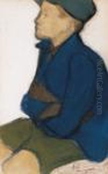 Boy In Blue Shirt Oil Painting by Georges Kars