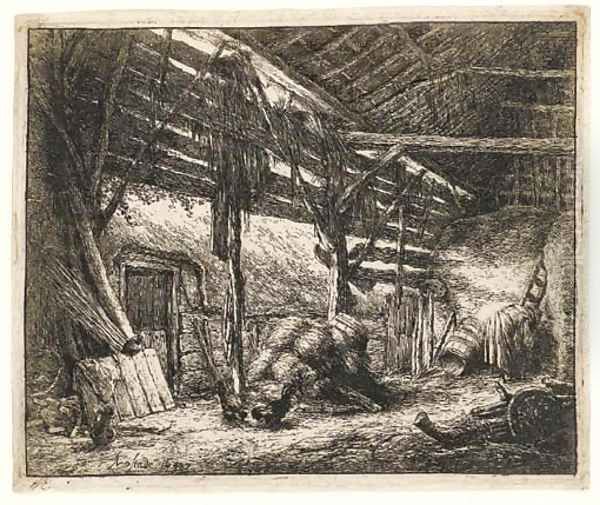 The Barn (Bartsch, Godefroy 23) Oil Painting by Adriaen Jansz. Van Ostade