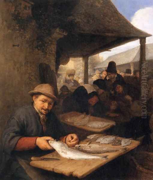 The Fish Market Oil Painting by Adriaen Jansz. Van Ostade