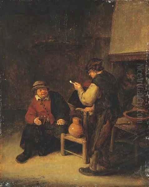 Peasants drinking in an interior Oil Painting by Adriaen Jansz. Van Ostade