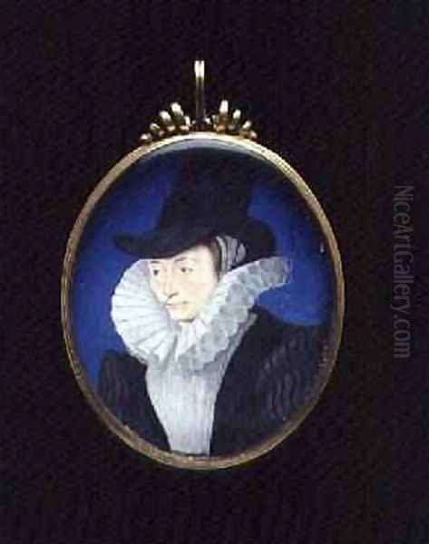 Portrait miniature of an unknown lady 1590 Oil Painting by Isaac Oliver