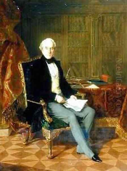 Portrait of Henry Pelham-Clinton Holding a Document in His Study 1850 Oil Painting by Henry Nelson O'Neil