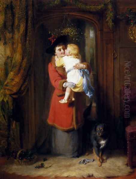 Under The Mistletoe Oil Painting by George Bernard O'Neill