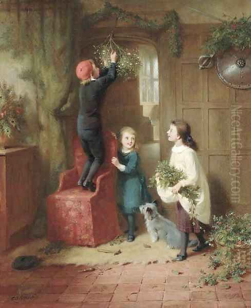 Hanging the mistletoe Oil Painting by George Bernard O'Neill