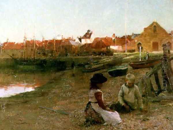 Playing on the Shingle, 1885 Oil Painting by Walter Frederick Osborne