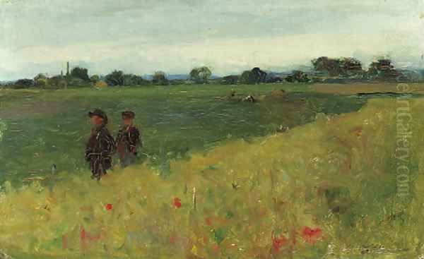 Two small boys in a field of corn Oil Painting by Walter Frederick Osborne