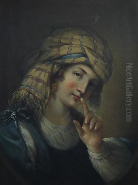 Portrait Of A Young Lady Wearing A Striped Headdress Oil Painting by Angelica Kauffmann