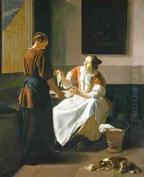 A Lady and Maid Choosing Fish Oil Painting by Jacob Ochtervelt