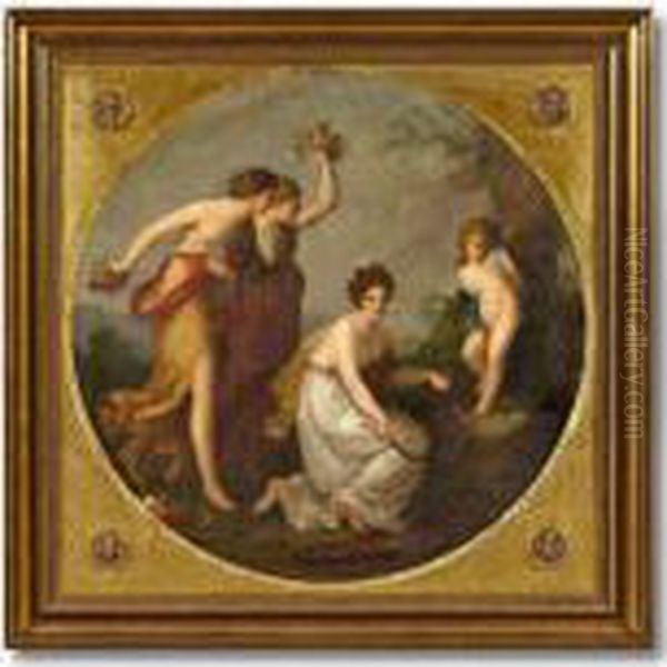 Entwaffnung Amors Durchdrei Nymphen Oil Painting by Angelica Kauffmann