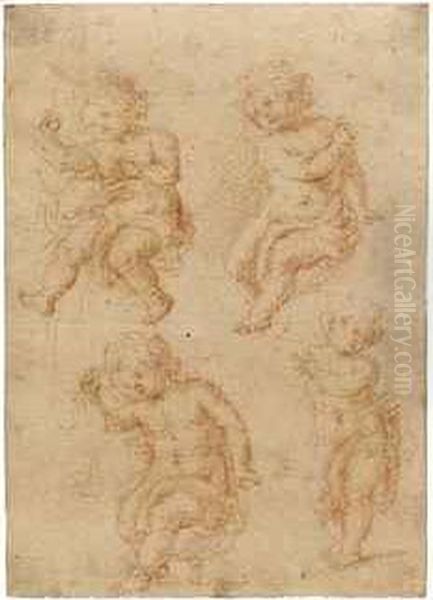 Four Studies Of Children, Probably For The Infant Christ Oil Painting by Angelica Kauffmann