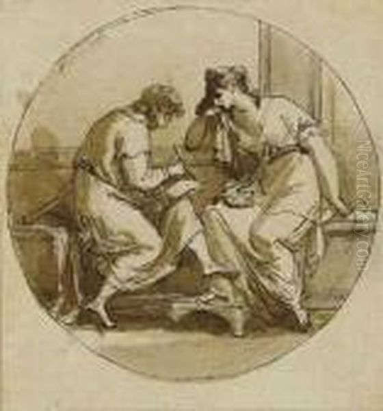 Catullus Writing His Ode On Lesbia's Dead Sparrow Oil Painting by Angelica Kauffmann