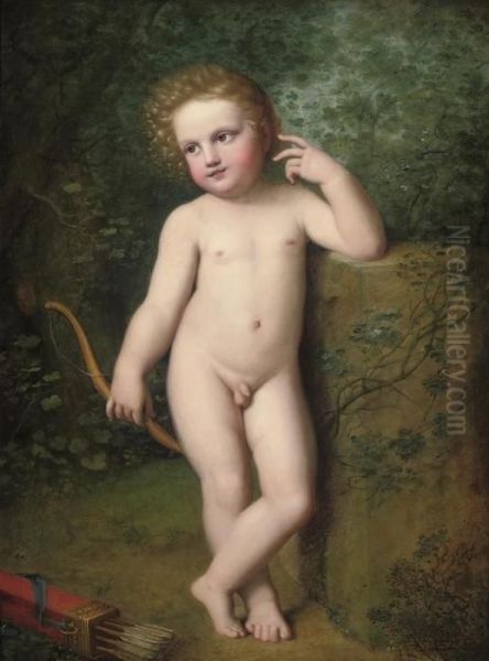 Cupid In A Garden Oil Painting by Angelica Kauffmann