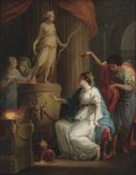 Acontius And Cydippe Before The Alter Of Diana Oil Painting by Angelica Kauffmann