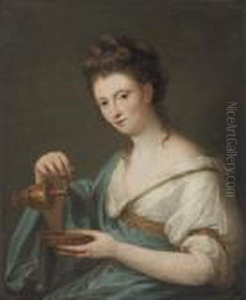 Portrait Of The Artist As Hebe, Half-length Oil Painting by Angelica Kauffmann