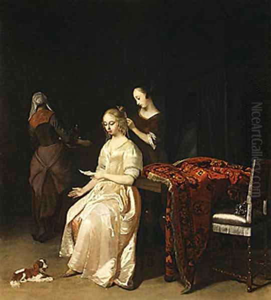 The Love Letter ca 1670 Oil Painting by Jacob Ochtervelt