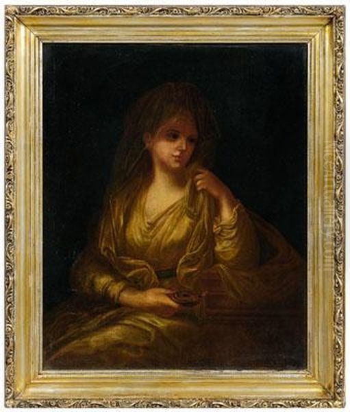 A Vestal Virgin Holding An Oil Lamp Oil Painting by Angelica Kauffmann