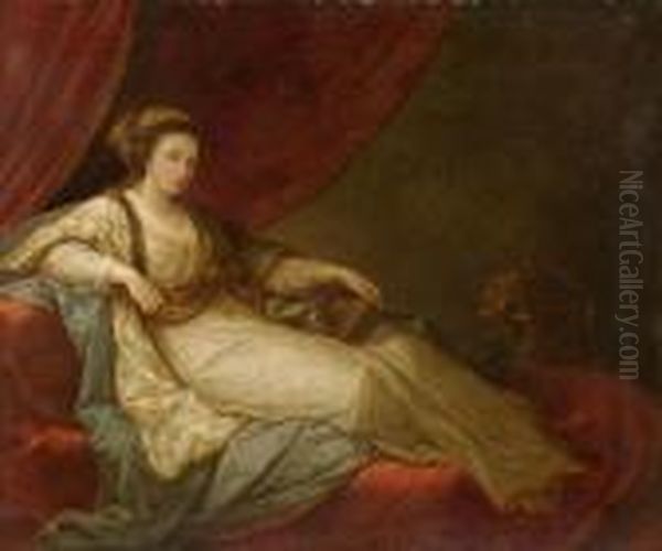 Portrait Of A Lady On A Red Divan. Oil Painting by Angelica Kauffmann