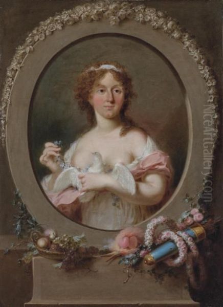 Portrait Of A Girl, Possibly 
Theresa Robinson (1775-1856), Daughter Of John Parker, 1st Lord 
Boringdon, Bust-length, In A White Dress, With A Cap Decorated With Blue
 Ribbons Oil Painting by Angelica Kauffmann