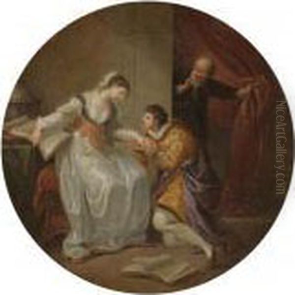 A Young Man Propositioning A Lady Oil Painting by Angelica Kauffmann