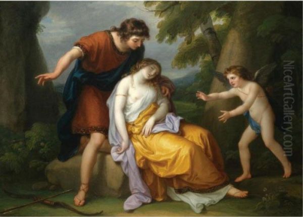 Cephalus With Procris And Cupid Oil Painting by Angelica Kauffmann