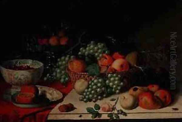 A basket of grapes and apple Oil Painting by Jan van Os