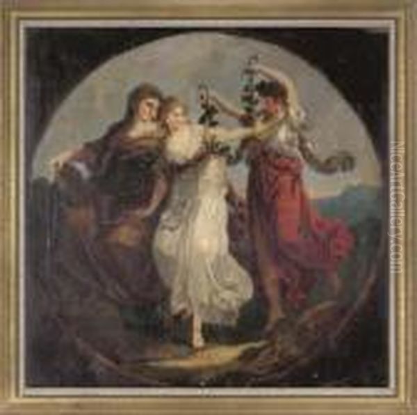 The Fruits Of The Land; And The Crowning Of A Maiden Oil Painting by Angelica Kauffmann