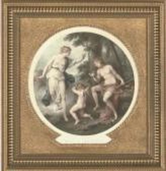 Cupid And Ganymeade; And A Flower Painted By Varelst, By Thomas Burke Oil Painting by Angelica Kauffmann