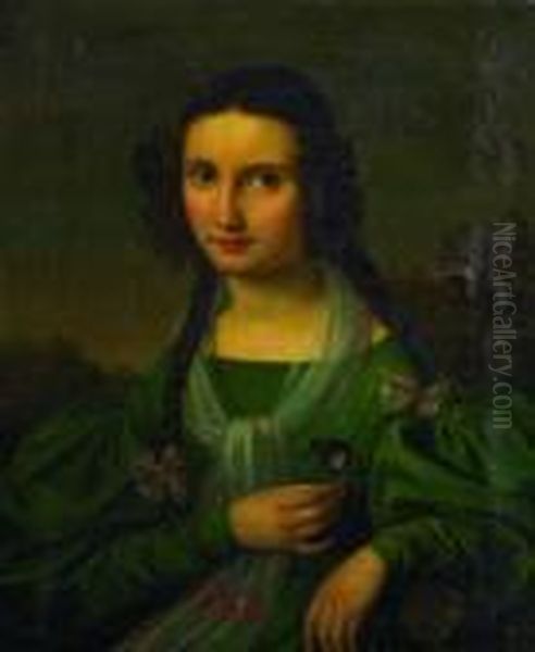 Portrait Of A Young Lady In Green Oil Painting by Angelica Kauffmann