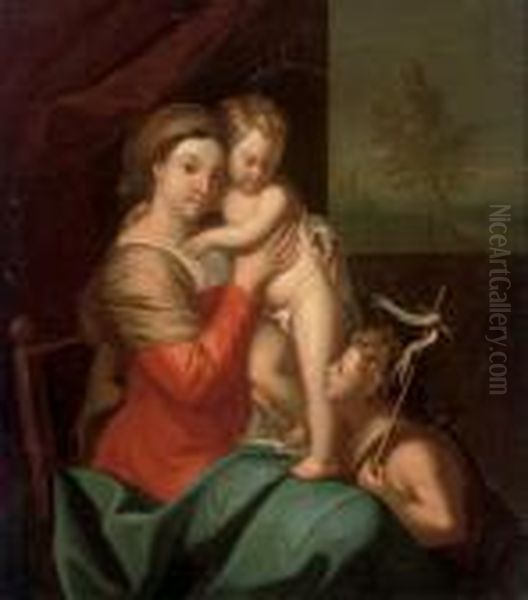 The Virgin And Child With The Infant Saint John The Baptist Oil Painting by Angelica Kauffmann