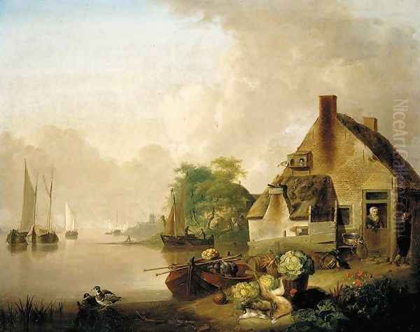 River Landscape Oil Painting by Jan van Os