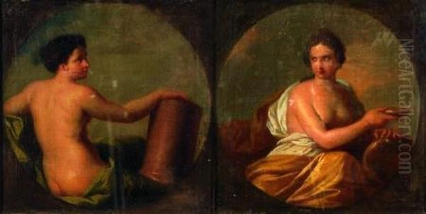 Kauffmann Lot Of Two Allegorical Figures Oil Painting by Angelica Kauffmann