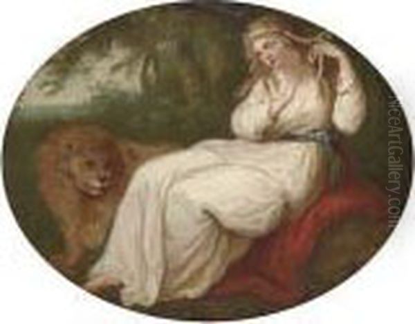 Una And The Lion Oil Painting by Angelica Kauffmann