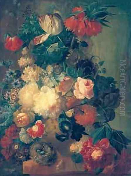 Flowers in a Vase with a Birds Nest Oil Painting by Jan van Os