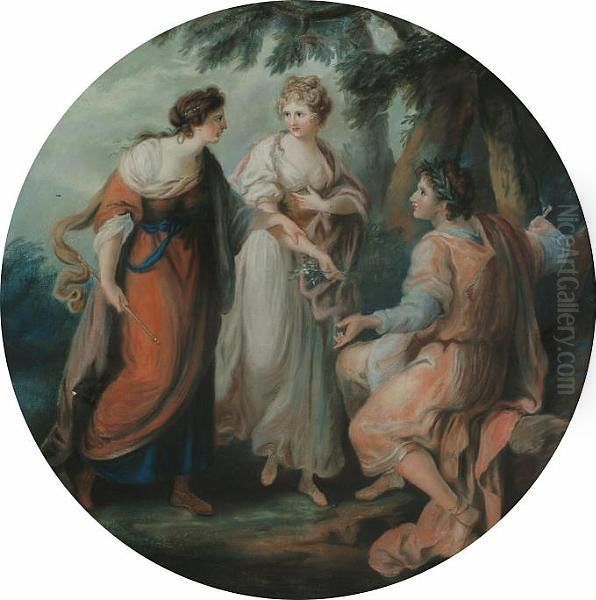 Classical Maidens By A Tree Oil Painting by Angelica Kauffmann