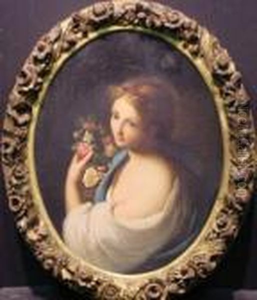 Portrait Of A Woman Holding Flowers Oil Painting by Angelica Kauffmann