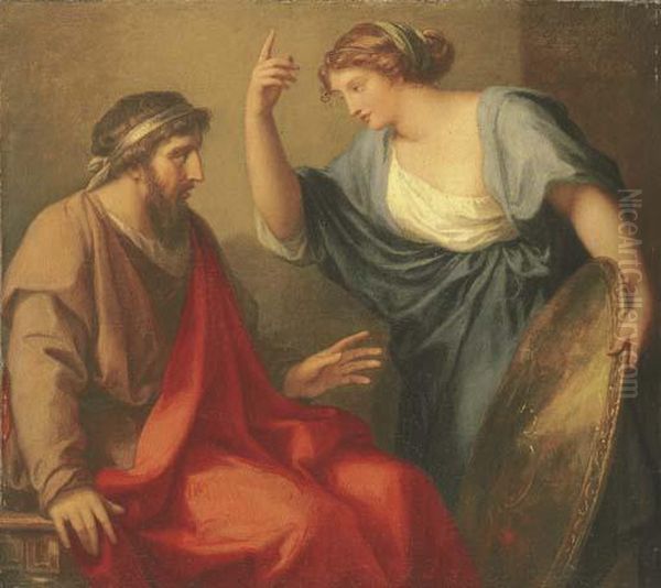 Egeria Handing Numa Pompilius His Shield Oil Painting by Angelica Kauffmann