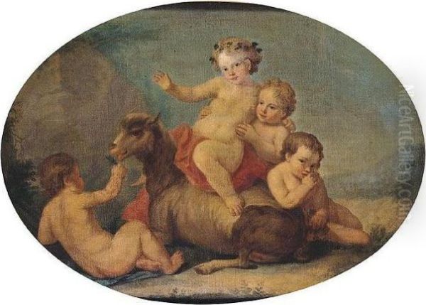 Landscape With Putti Playing With A Goat Oil Painting by Angelica Kauffmann