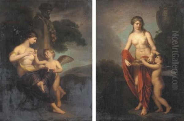 'preparation Du Bain'; And 'apres Le Bain' Oil Painting by Angelica Kauffmann