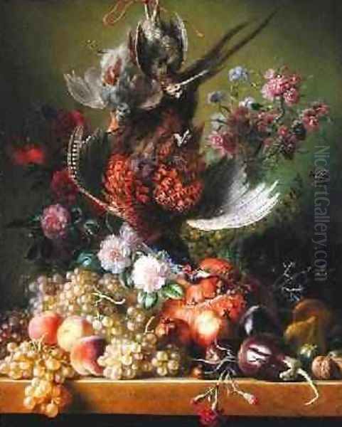 Still Life with Pheasant and Flowers, 1838-39 Oil Painting by Jan van Os