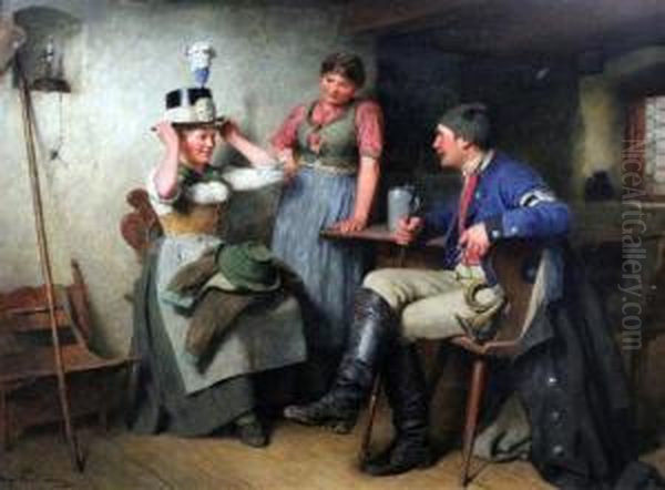 Tavern Interior Oil Painting by Hugo Kauffmann