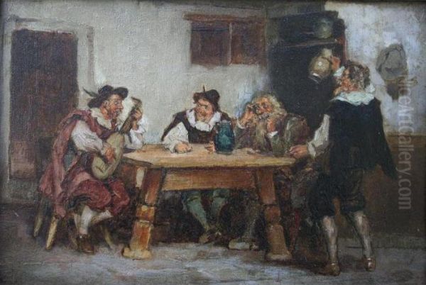 Tavern Revels Oil Painting by Hugo Kauffmann