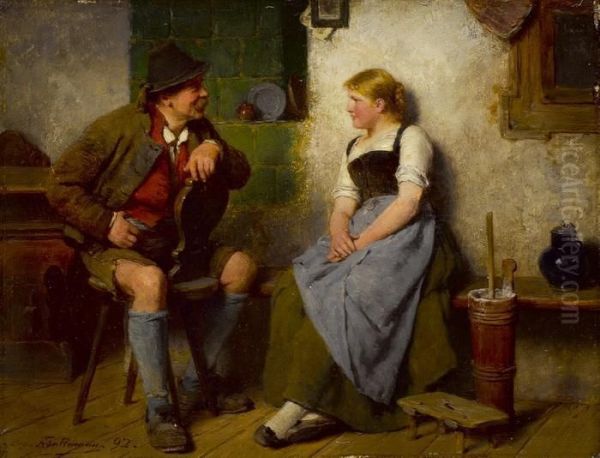 Eine Intime Unterhaltung Oil Painting by Hugo Kauffmann