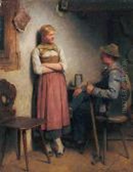 Bursch Und Dirndl In Der Stube Oil Painting by Hugo Kauffmann