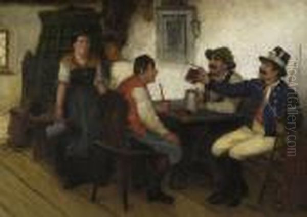 Unterhaltung In Der Gaststube Oil Painting by Hugo Kauffmann